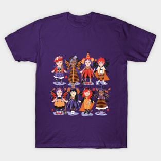 Witches dance // spot illustration // lilac background red orange and purple halloween fantasy costumes T-Shirt